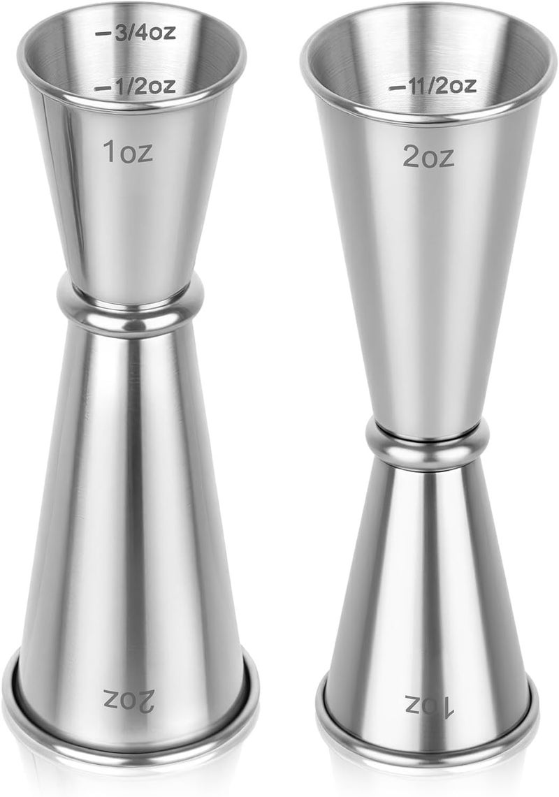 Hoiny 2 Pack Jigger for Bartending, 2 OZ 1 OZ Double Shot Cocktail Measure Jiggers, Stainless Steel Measuring Cup Bartending Supplies (Silver) - Image 1